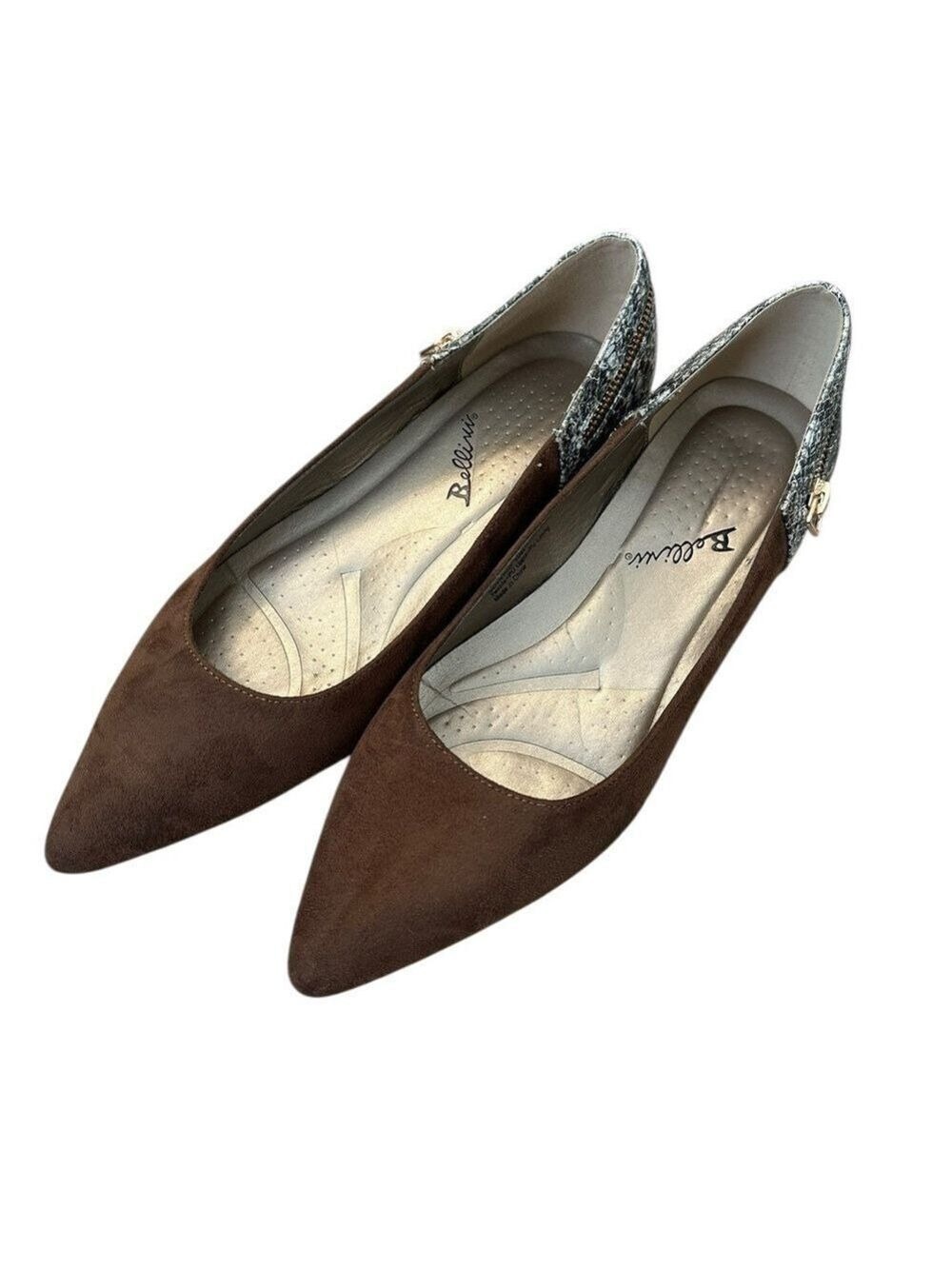 Bellini Novatoo Brown Textile and Snake Print Flats With Zipper Detail size 10